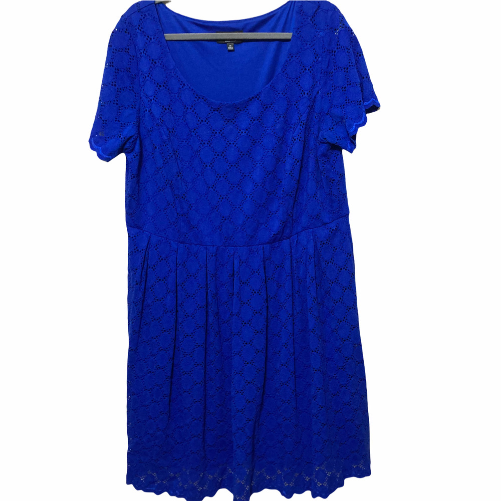RN Studio Womens Geo Lace Short Sleeve Round Neck Midi Dress Plus Size 2x Blue